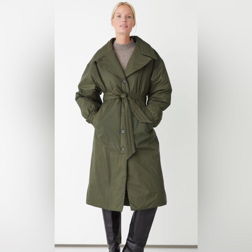 & Other Stories Belted Trench Coat In Olive Green Size Medium New - Picture 1 of 11